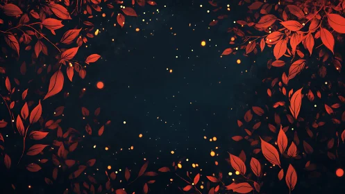 Nocturnal ember foliage ringed around negative space field.
