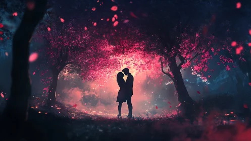 Luminous Embrace: Twin Souls in Bioluminescent Bloom.