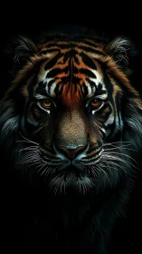 Tiger portrait with piercing eyes on black background.