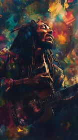 Sunlit chords climb through a storm of painted color