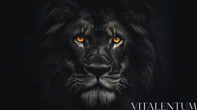 Low-key frontal lion portrait with high-contrast chiaroscuro lighting