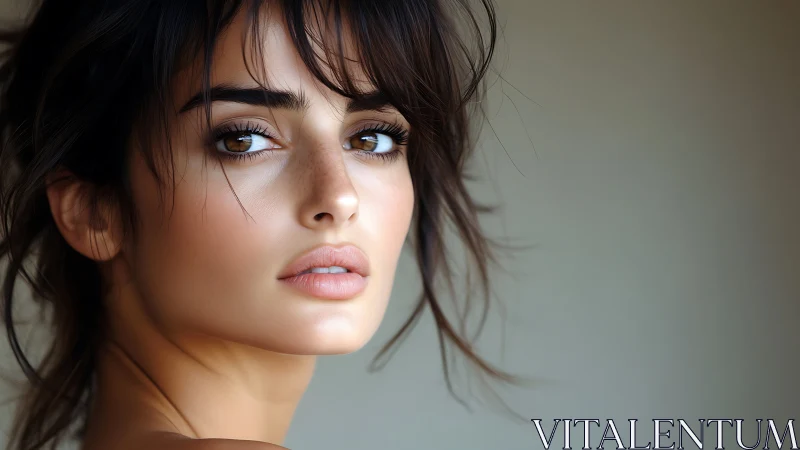 Soft-lit close-up portrait with expressive brown eyes.