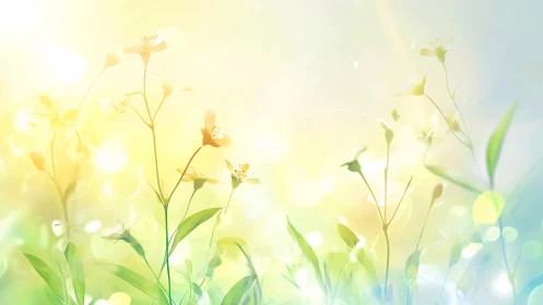 Backlit wildflower stems in diffuse spectral bokeh field.