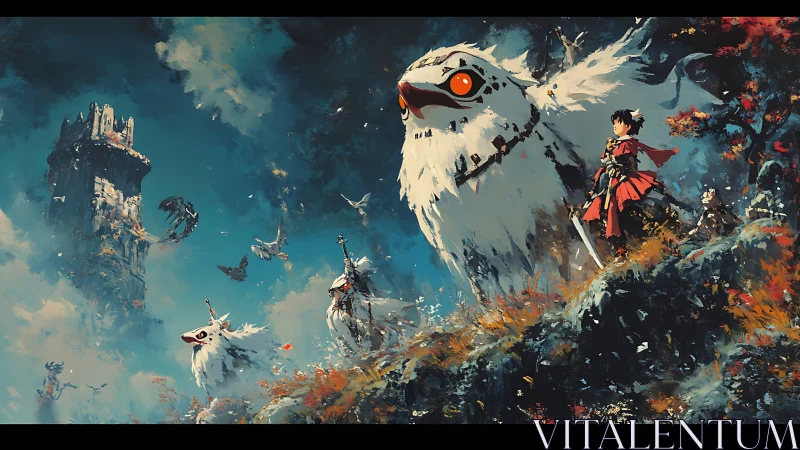 Skyward march of sentinel owls and sword-bearing rider scouts.