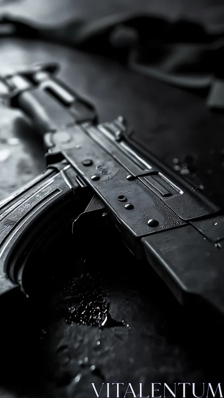 Close-quarters macro study of tactical rifle receiver and mag.