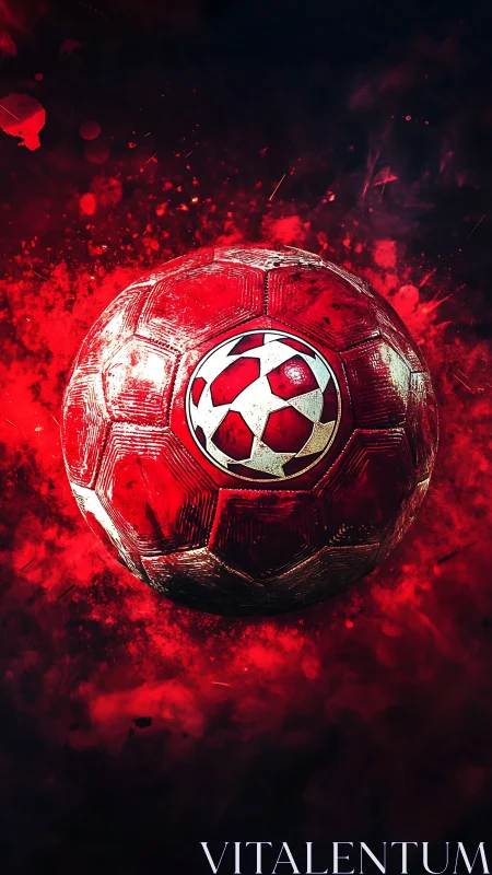 Blazing Scarlet Soccer Orb Adrift In Cosmic Match Night.