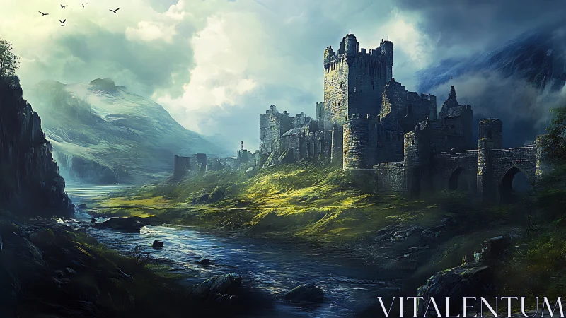 Stormlit river kingdom and brooding emerald valley stronghold.