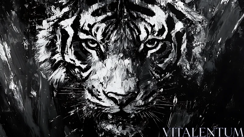 Bold monochrome tiger portrait alive with fierce energy.