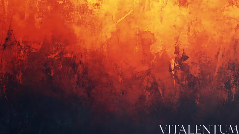 Fiery Abstract Texture with Bold Orange and Dark Hues Painting.
