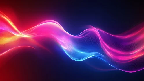 Vibrant neon light waves flow across a deep digital space