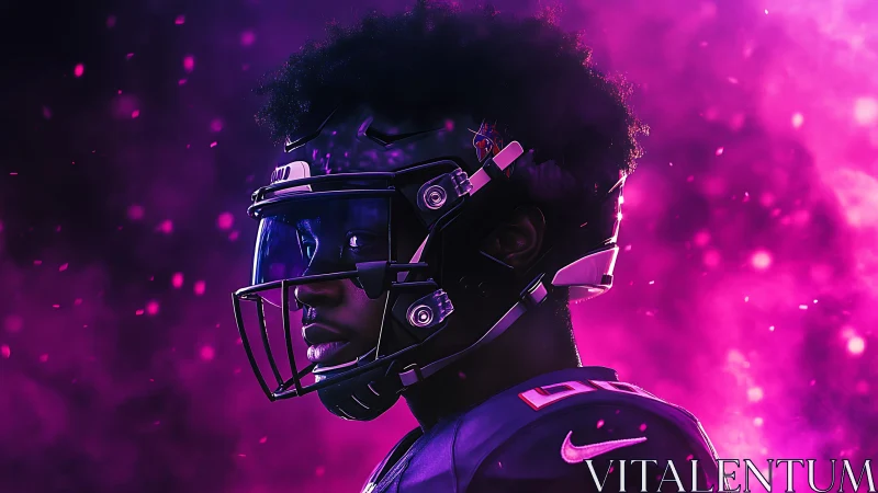 Electric focus surrounds a determined football player in neon light