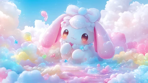 Magical Cloud Bunny Floating in a Dreamy Sky