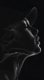 Volumetric light contours tracing a stylized profile in void.