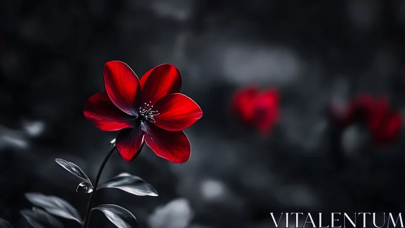 Red Flower Against Blurred Dark Background.