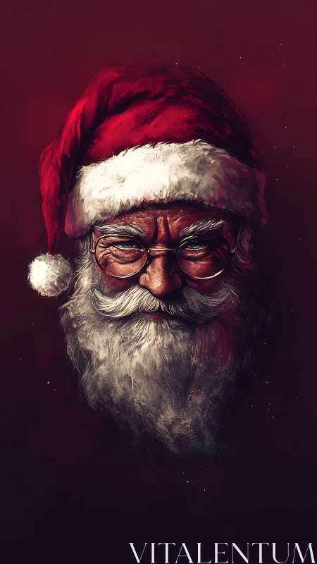 Vintage Santa portrait with painterly crimson shadows.