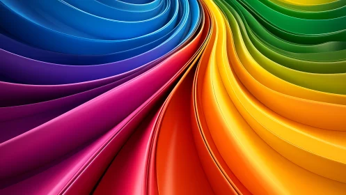 Bold rainbow ribbons sweep across a vivid abstract scene
