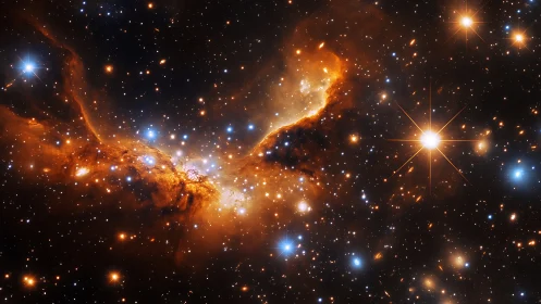 Star-forming nebula spans the frame amid dense starfield