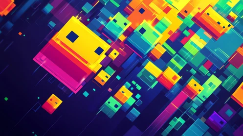 Geometric pixel blocks forming layered abstract grid field.