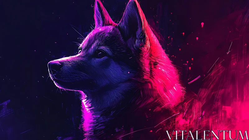 Neon-lit canine profile in abstract digital portrait format.
