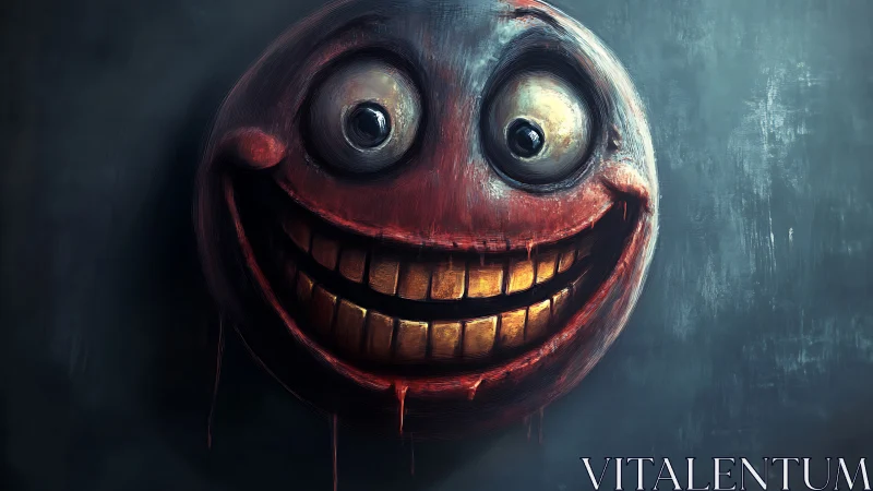 Distorted grinning sphere with hyperbolic ocular emphasis.