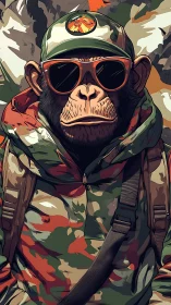 Camouflage cool: streetwise chimp scout in mirrored shades.