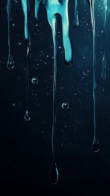 Blue viscous drips stretch downward against deep dark void