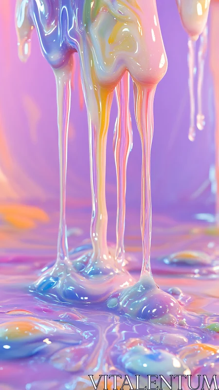 Glossy neon slime drips over reflective pastel surface