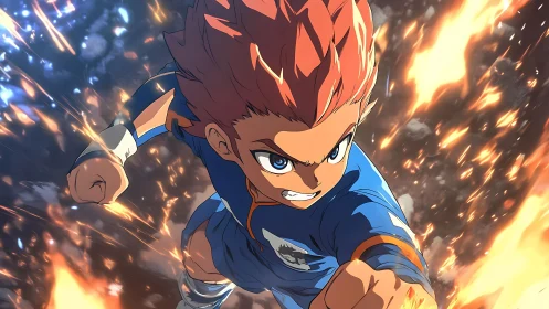 Fiery young hero charging forward with unstoppable courage.