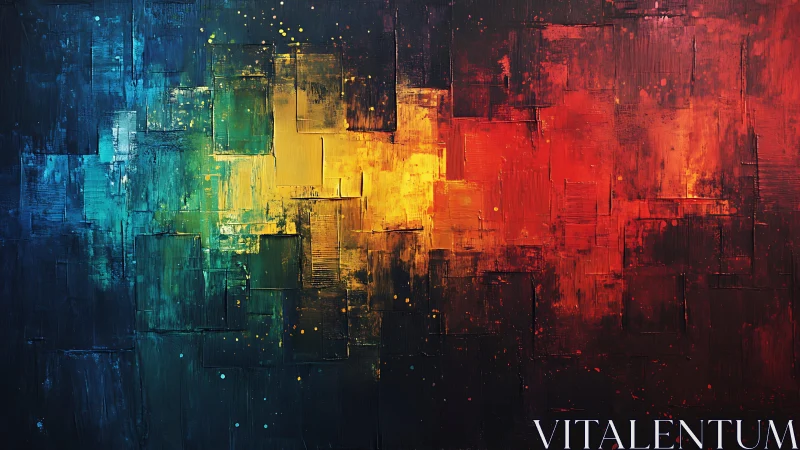 Vibrant Abstract Geometric Painting with Blue, Yellow, and Red Tones.