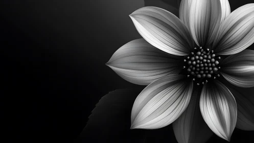 Monochrome digital flower render with radiating petals