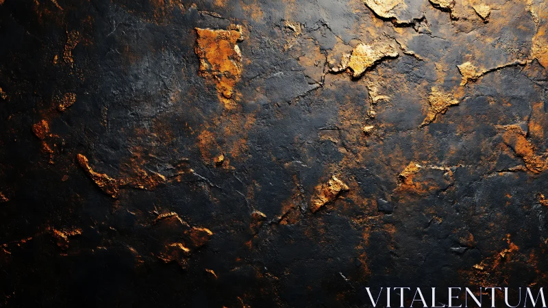 Textured black surface with molten metallic gold fragments.