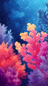 Neon coral choir swaying in a star-splashed midnight sea.