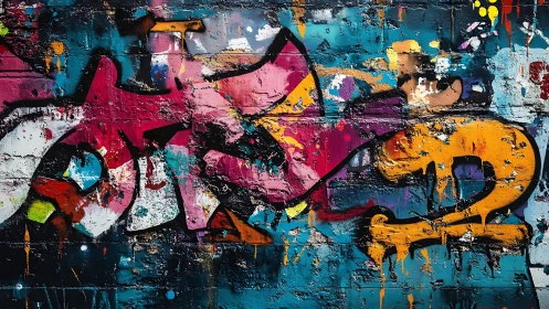Multilayered urban graffiti textures emphasize chromatic contrast