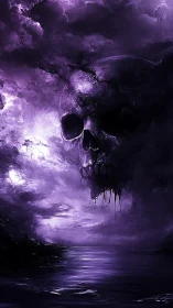 Nocturnal Skull Nebula over Luminous Void Seascape.