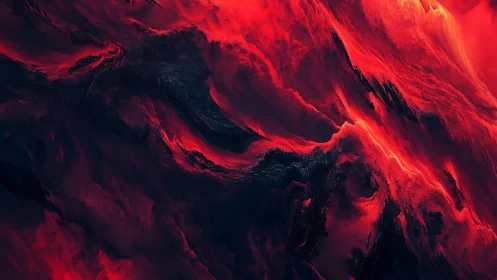 Red and black abstract fluid formations occupy the full frame