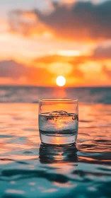 Sunlit glass on rippling ocean at vivid tropical sunset.