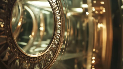 Ornate golden mirror frames in soft focus, elegant classic style.