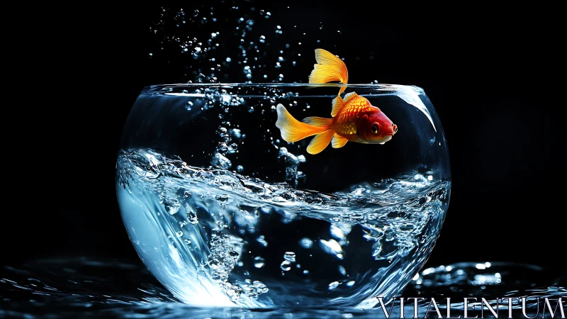 High-speed capture of goldfish leaping from agitated glass bowl