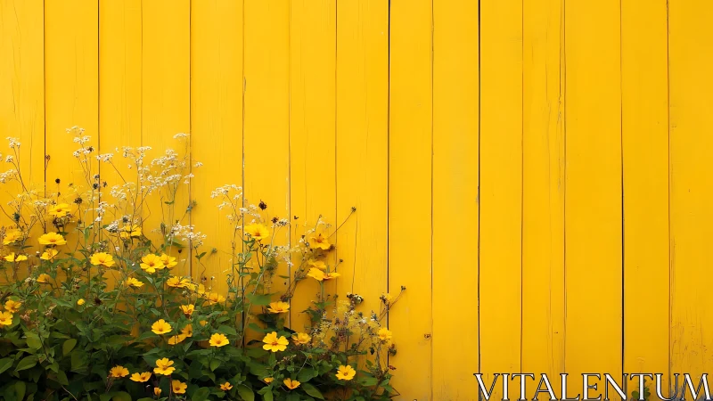 Chromatic Monochrome Contrast: Yellow Wooden Facade with Botanical Specimen.