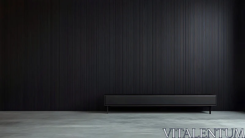 Midnight wall and lone bench craft a hush of pure minimalism.