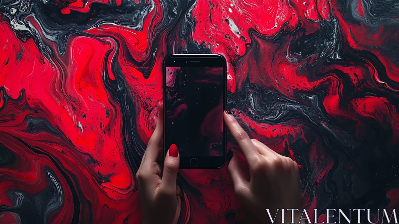 Hands framing a swirling red digital dream on phone screen.