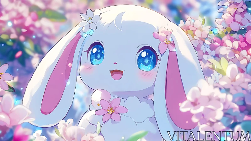 Large-eyed pastel bunny rendered with high-saturation anime lighting