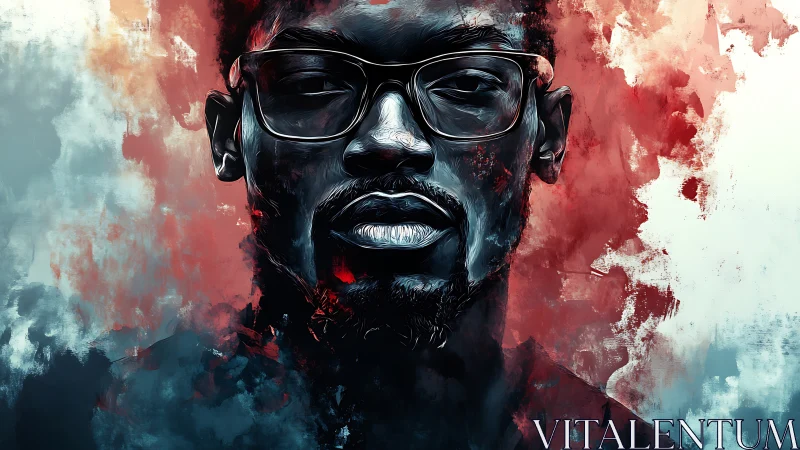 Bold digital portrait of man with glasses in vivid colors.