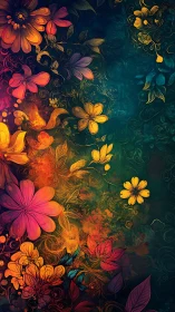 Warm Floral Gradient Where Vibrant Blooms Meet Emerald Dreams