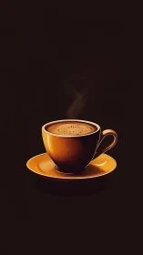 Golden coffee cup in a quiet pool of cozy darkness.