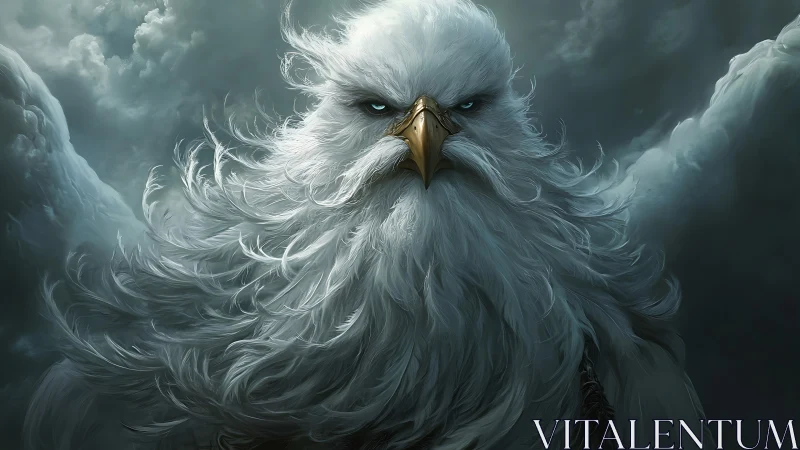 Majestic White Eagle in Stormy Skies, Dramatic Fantasy Art.