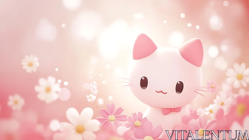 Blushing pastel cat spirit blooming in dreamy daisies.