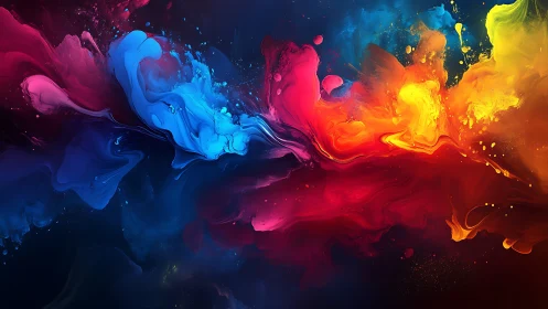 Chromatic fluid dynamics in luminous pigment collision field.