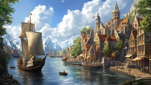Harbor of sunlit spires and wandering merchant sails.
