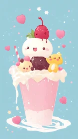 Sweethearted milkshake friends in a pastel daydream.